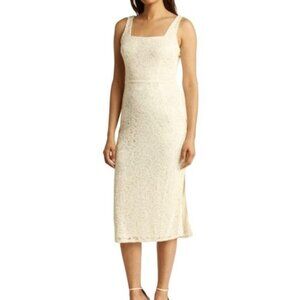 Sam Edelman Lace Open Back Midi Dress With Square Neck Ecru Size 8